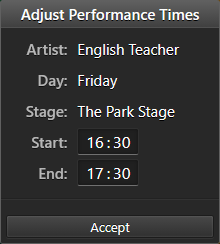 The Adjust Performance Times window