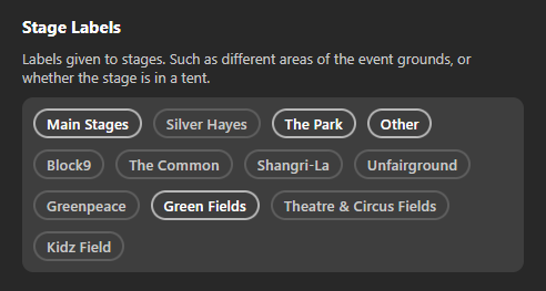The Stage Labels section, which is only displayed when stage labels are used in a planner