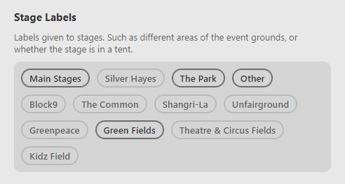 The Stage Labels section, which is only displayed when stage labels are used in a planner