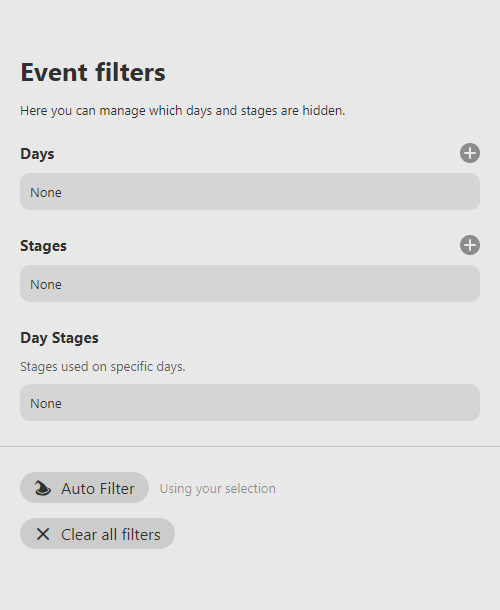 The Event Filters Drawer, with no filters active