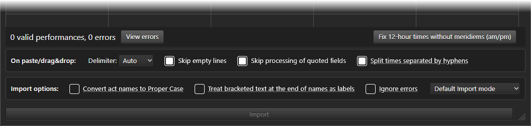 The bottom section of the Import Stage Times dialog
