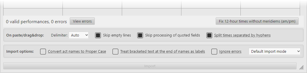The bottom section of the Import Stage Times dialog