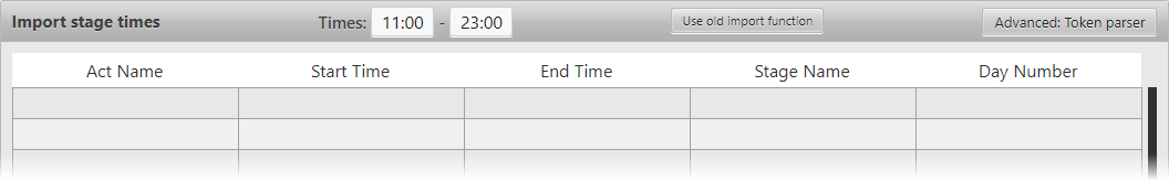 The top portion of the Import Stage Times dialog