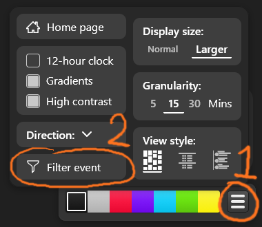 Visual instructions on how to open the Event Filters Drawer on the desktop view