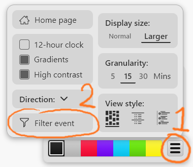 Visual instructions on how to open the Event Filters Drawer on the desktop view